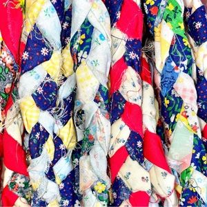 Handmade hat with fabric dread/braid extensions.